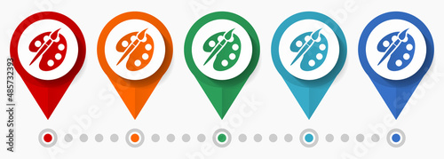 Painting palette concept vector icon set, flat design arts pointers, infographic template