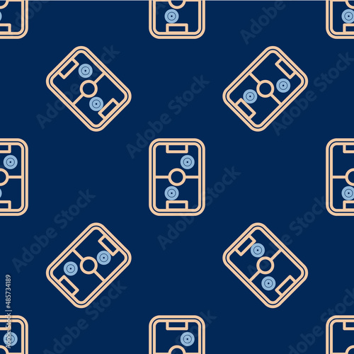 Line Air hockey table icon isolated seamless pattern on blue background. Vector