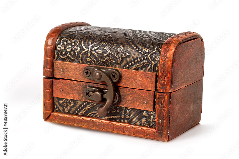 An antique wooden casket on a white background. An antique wooden casket on a white background.