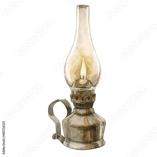 Foto Watercolor illustration of vintage kerosene lamp isolated on white background