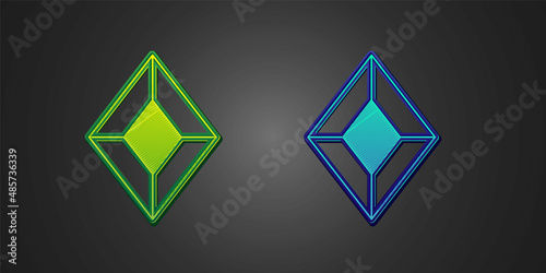 Green and blue Gem stone icon isolated on black background. Jewelry symbol. Diamond. Vector