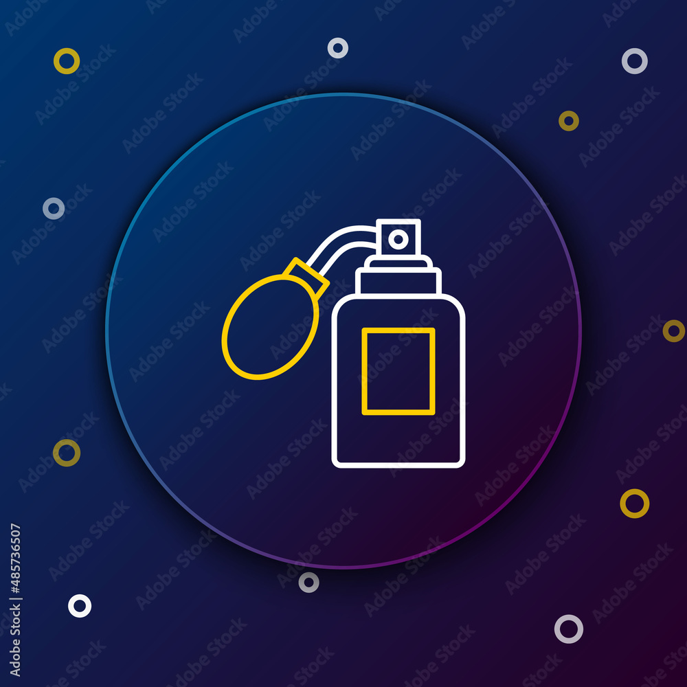 Line Aftershave bottle with atomizer icon isolated on blue background. Cologne spray icon. Male perfume bottle. Colorful outline concept. Vector