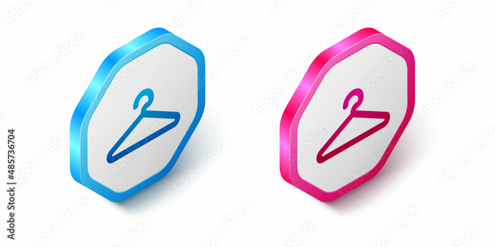 Isometric Hanger wardrobe icon isolated on white background. Cloakroom icon. Clothes service symbol. Laundry hanger sign. Hexagon button. Vector Isometric Hanger wardrobe icon isolated on white background. Cloakroom icon. Clothes service symbol. Laundry hanger sign. Hexagon button. Vector