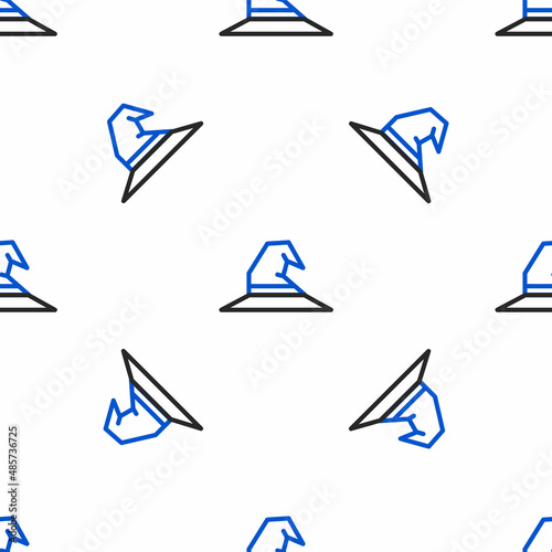 Line Witch hat icon isolated seamless pattern on white background. Happy Halloween party. Colorful outline concept. Vector