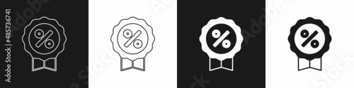 Set Discount percent tag icon isolated on black and white background. Shopping tag sign. Special offer sign. Discount coupons symbol. Vector