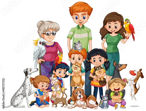 Happy family with many dogs