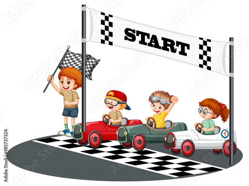 Soapbox derby with children racing car