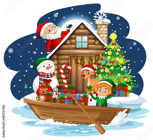 Snowy night with Santa Claus and friends