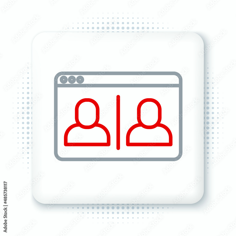 Line Video chat conference icon isolated on white background. Online meeting work form home. Remote project management. Colorful outline concept. Vector Line Video chat conference icon isolated on white background. Online meeting work form home. Remote project management. Colorful outline concept. Vector