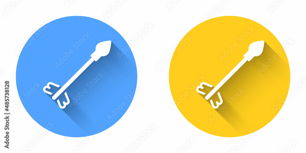 White Medieval arrows icon isolated with long shadow background. Medieval weapon. Circle button. Vector White Medieval arrows icon isolated with long shadow background. Medieval weapon. Circle button. Vector