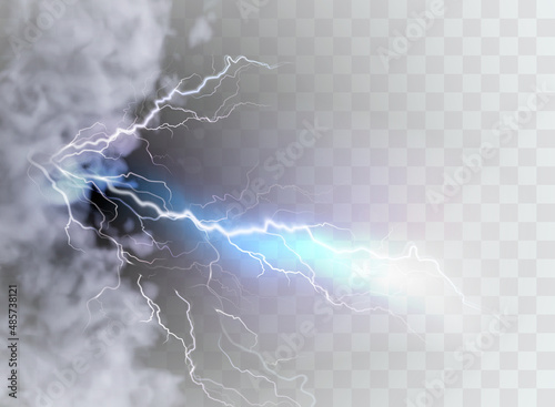 A set of lightning Magic and bright light effects. Vector illustration. Discharge electric current. Charge current. Natural phenomena.