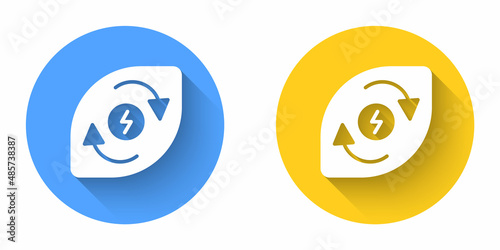 White Water energy icon isolated with long shadow background. Ecology concept with water droplet. Alternative energy concept. Circle button. Vector