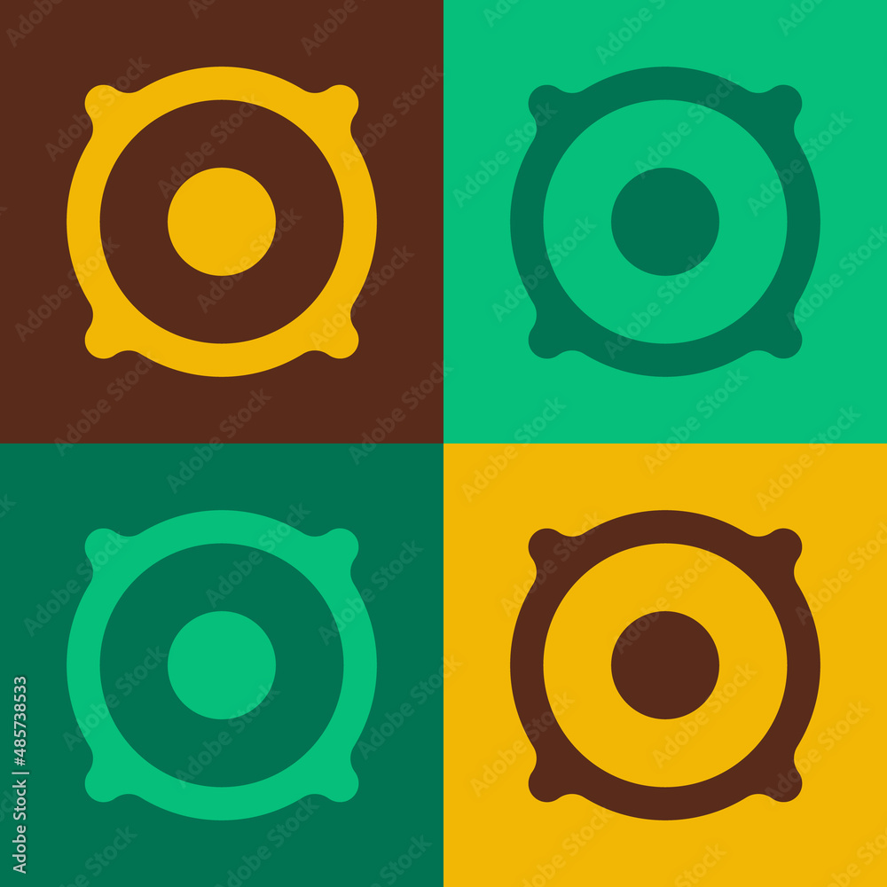 Pop art Stereo speaker icon isolated on color background. Sound system speakers. Music icon. Musical column speaker bass equipment. Vector Pop art Stereo speaker icon isolated on color background. Sound system speakers. Music icon. Musical column speaker bass equipment. Vector