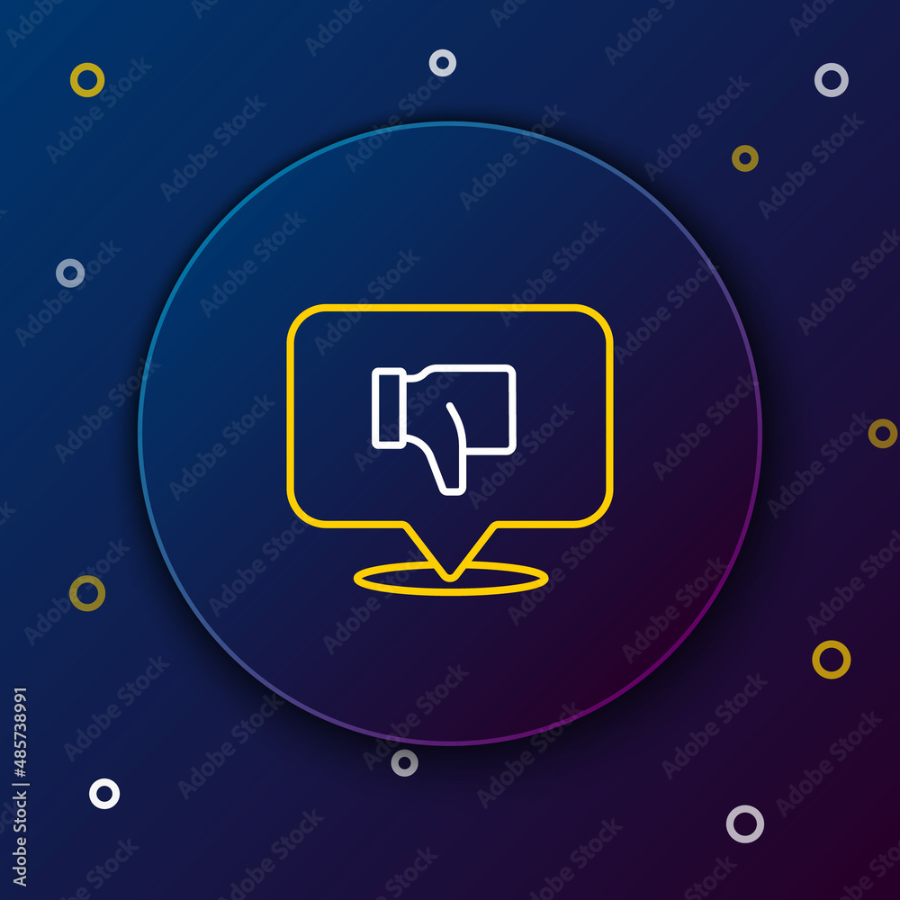 Line Dislike in speech bubble icon isolated on blue background. Colorful outline concept. Vector Line Dislike in speech bubble icon isolated on blue background. Colorful outline concept. Vector