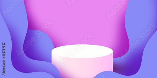 3D Podium scene or pedestal on very peri wave background with minimal wavy shapes paper cut craft studio for display product mockup design.