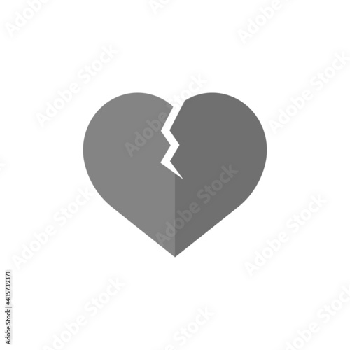 Broken heart grey flat vector icon