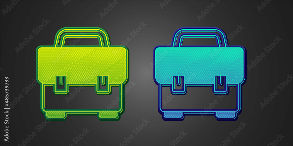 Green and blue Toolbox icon isolated on black background. Tool box sign. Vector Green and blue Toolbox icon isolated on black background. Tool box sign. Vector