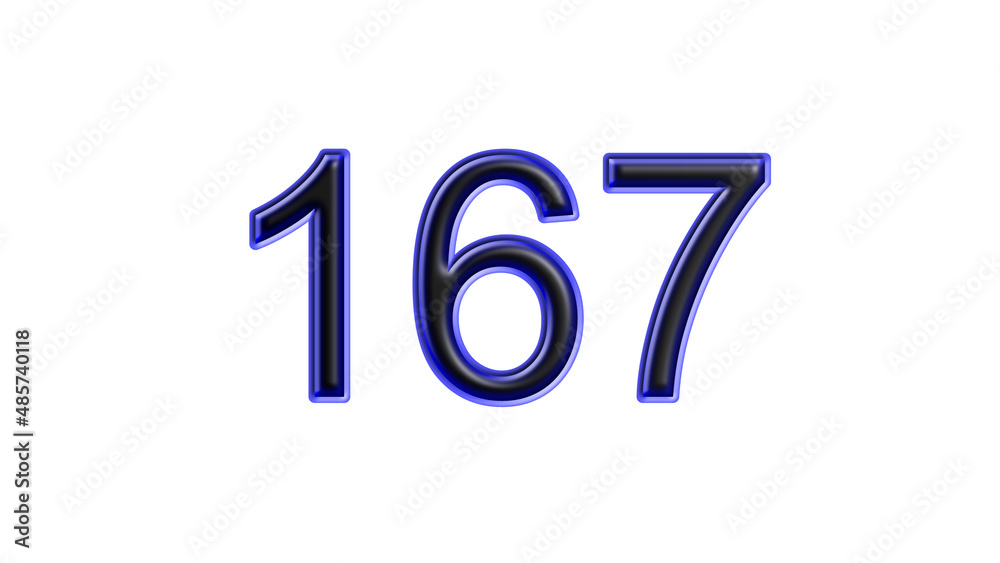 blue 167 number 3d effect white background
