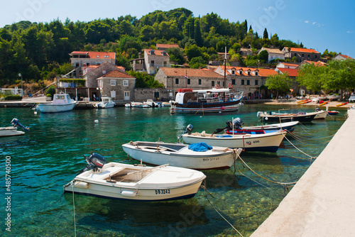 Photo of boats in the port, Sipan Island (Sipano), Elaphiti Islands, Dalmatian Coast, Croatia photo