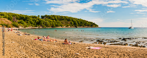 Panoramic photo of Przina Beach (Vela Przina), Lumbarda, Korcula Island, Croatia