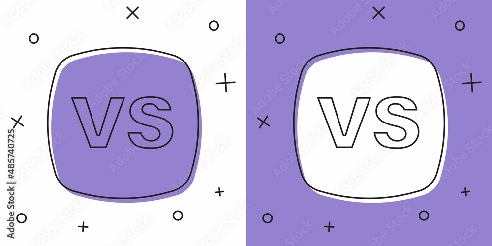 Set VS Versus battle icon isolated on white and purple background. Competition vs match game, martial battle vs sport. Vector Set VS Versus battle icon isolated on white and purple background. Competition vs match game, martial battle vs sport. Vector