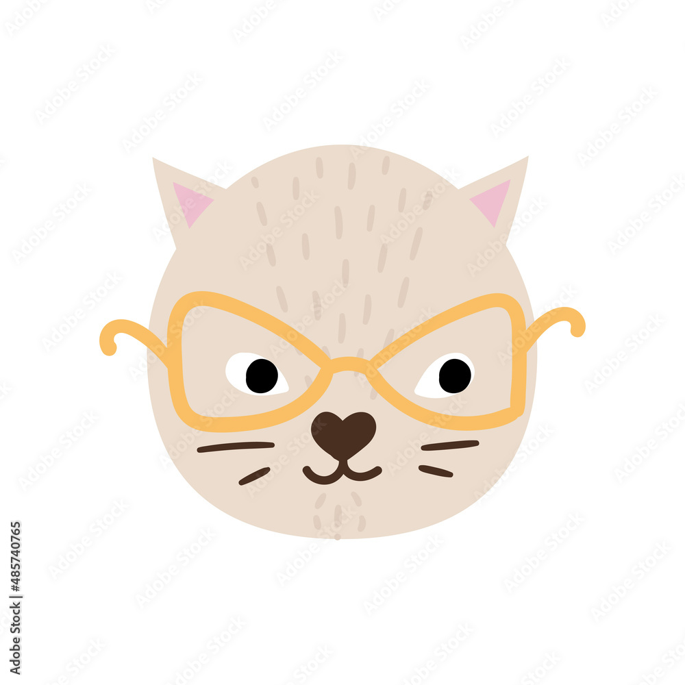 Fototapeta premium Cute hand drawn cat in sunglasses. Colored animal s face