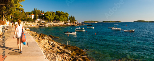 Hvar Island, panoramic photo of a tourist in Dalmatia region of Croatia. photo