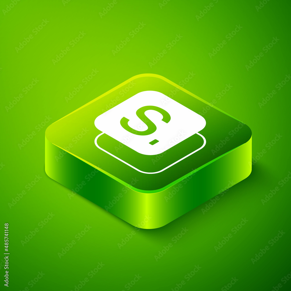 Isometric Bingo icon isolated on green background. Lottery tickets for american bingo game. Green square button. Vector