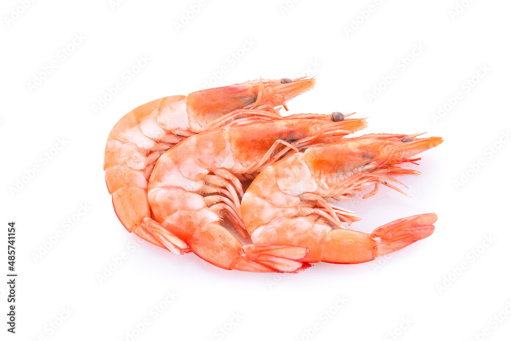Three red shrimps isolated on a white background. Three red shrimps isolated on a white background.