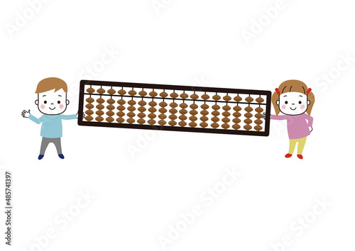 そろばんを持つ男の子と女の子