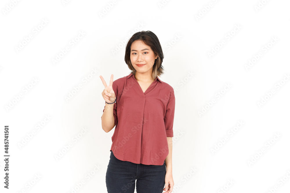 Showing Peace Sign Of Beautiful Asian Woman Isolated On White Background Showing Peace Sign Of Beautiful Asian Woman Isolated On White Background