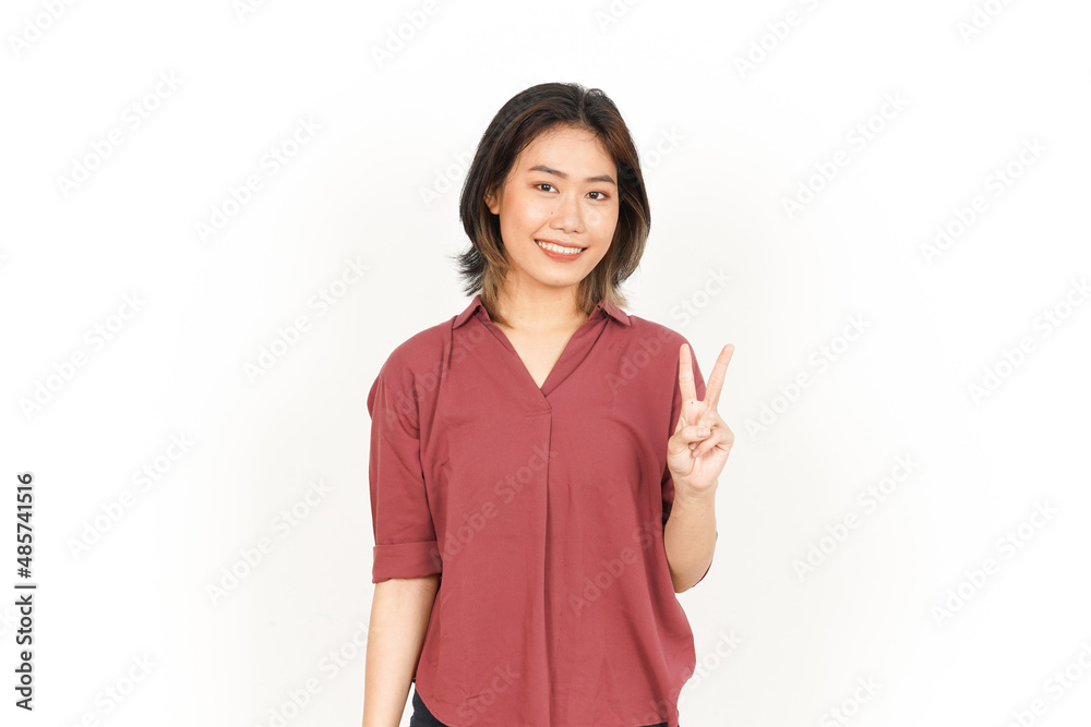Showing Peace Sign Of Beautiful Asian Woman Isolated On White Background Showing Peace Sign Of Beautiful Asian Woman Isolated On White Background