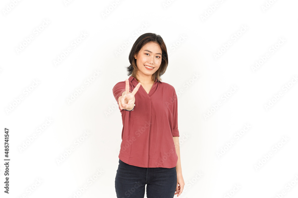 Showing Peace Sign Of Beautiful Asian Woman Isolated On White Background Showing Peace Sign Of Beautiful Asian Woman Isolated On White Background
