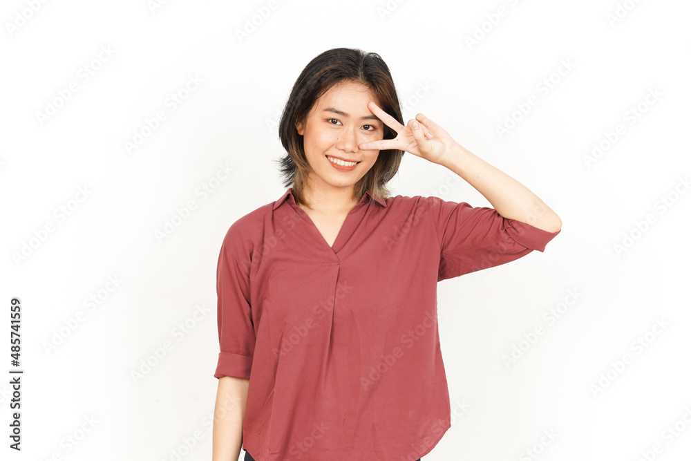 Showing Peace Sign Of Beautiful Asian Woman Isolated On White Background Showing Peace Sign Of Beautiful Asian Woman Isolated On White Background