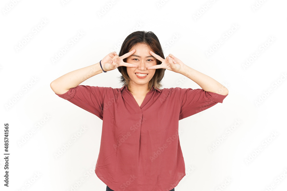Showing Peace Sign Of Beautiful Asian Woman Isolated On White Background Showing Peace Sign Of Beautiful Asian Woman Isolated On White Background