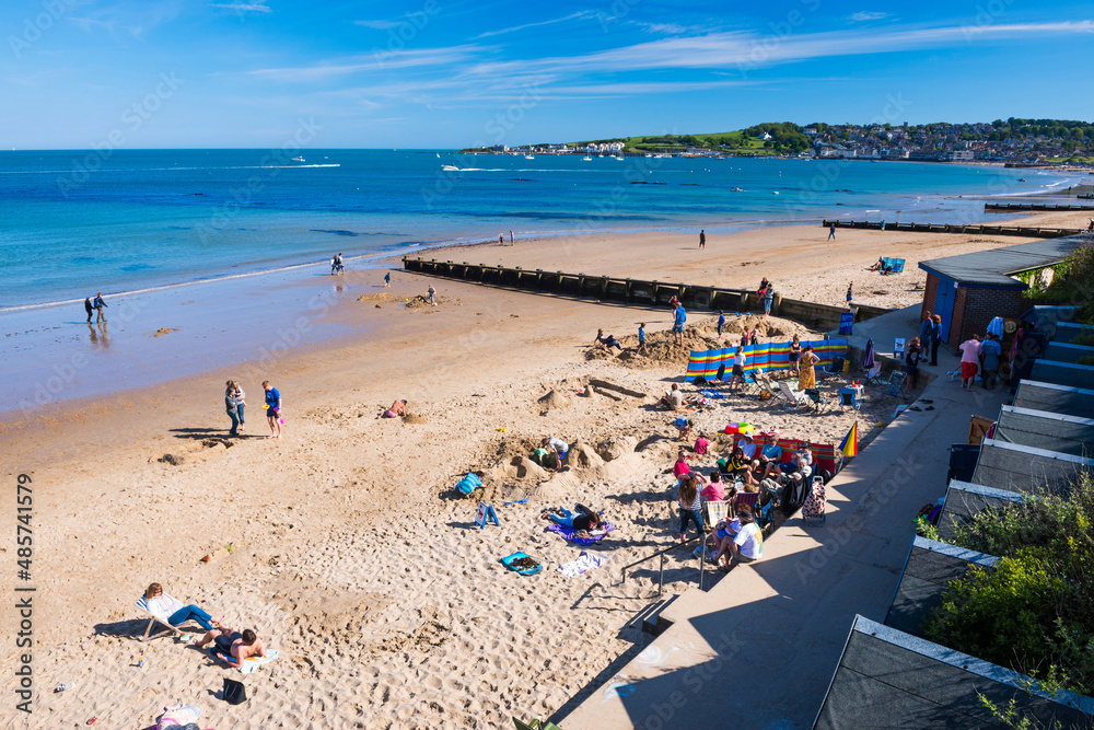 Obraz premium Swanage Beach in the summer, Dorset, Jurassic Coast, England, United Kingdom, Europe