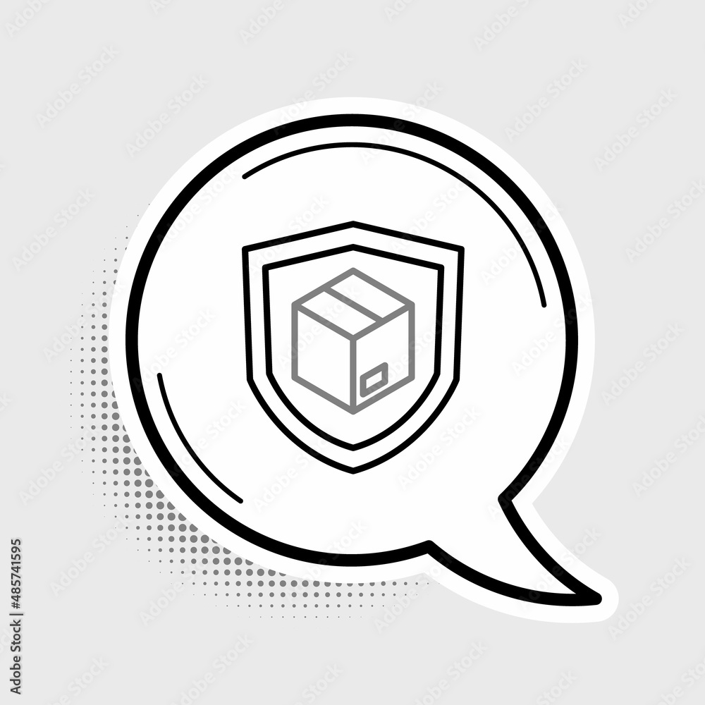 Line Delivery security with shield icon isolated on grey background. Delivery insurance. Insured cardboard boxes beyond the shield. Colorful outline concept. Vector Line Delivery security with shield icon isolated on grey background. Delivery insurance. Insured cardboard boxes beyond the shield. Colorful outline concept. Vector
