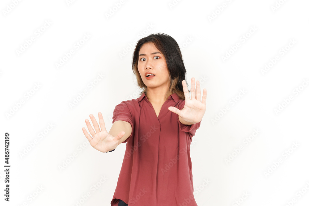 Stop Hand Rejection Gesture Of Beautiful Asian Woman Isolated On White Background Stop Hand Rejection Gesture Of Beautiful Asian Woman Isolated On White Background
