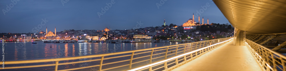 Suleymaniye Mosque and banks of Istanbul historical area seen from Golden Horn Metro Bridge, Istanbul, Turkey, Eastern Europe