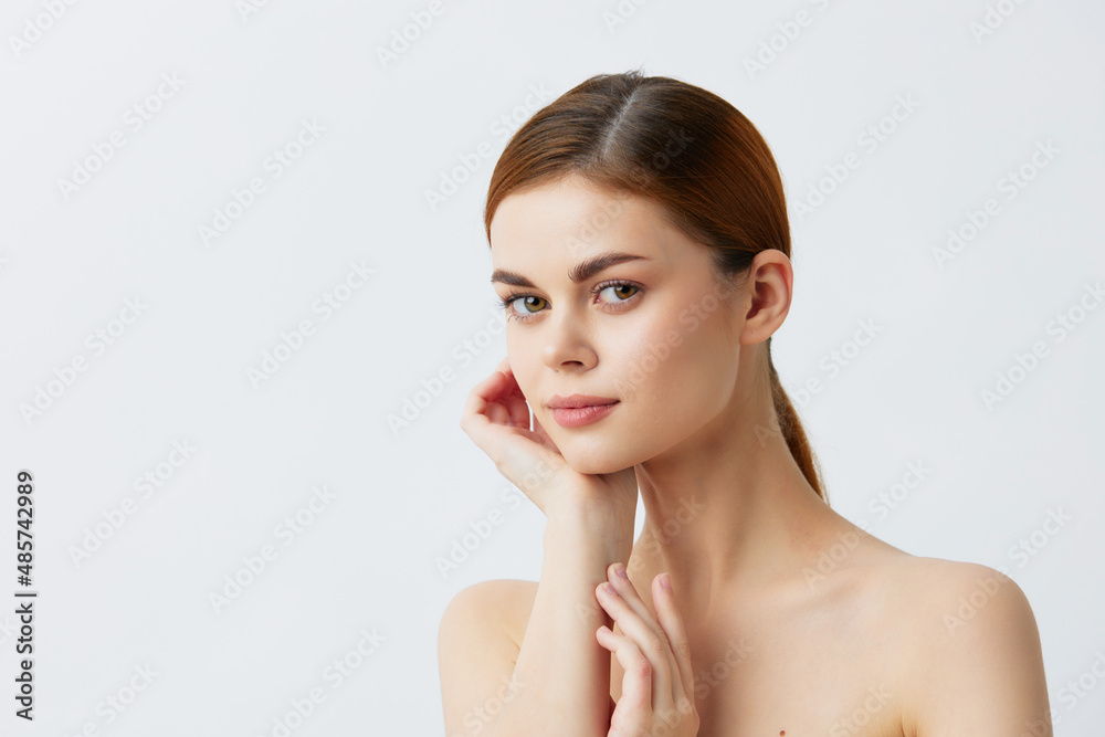 pretty woman bare shoulders pure skin glamor isolated background pretty woman bare shoulders pure skin glamor isolated background