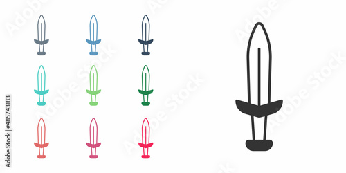 Black Medieval sword icon isolated on white background. Medieval weapon. Set icons colorful. Vector