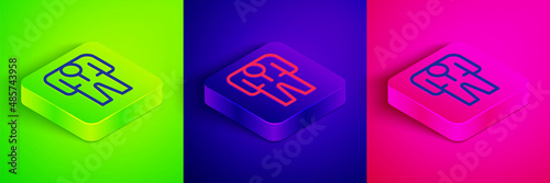 Isometric line Beekeeper costume icon isolated on green, blue and pink background. Special protective uniform. Square button. Vector