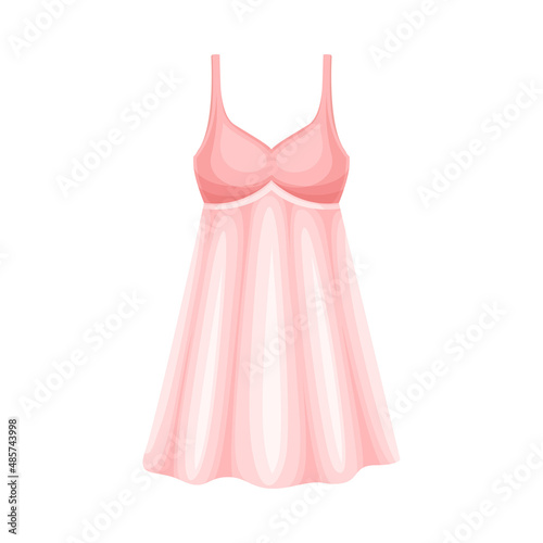 Pink silk sleeping dress, sleepwear for women. Textile night clothes cartoon vector illustration