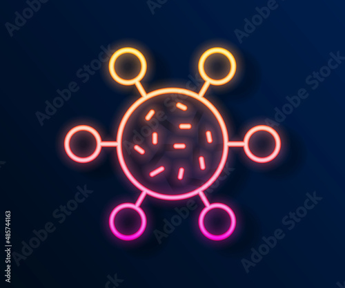 Glowing neon line Bacteria icon isolated on black background. Bacteria and germs, microorganism disease causing, cell cancer, microbe, virus, fungi. Vector