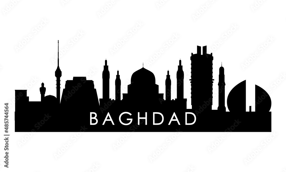 Baghdad skyline silhouette. Black Baghdad city design isolated on white background.