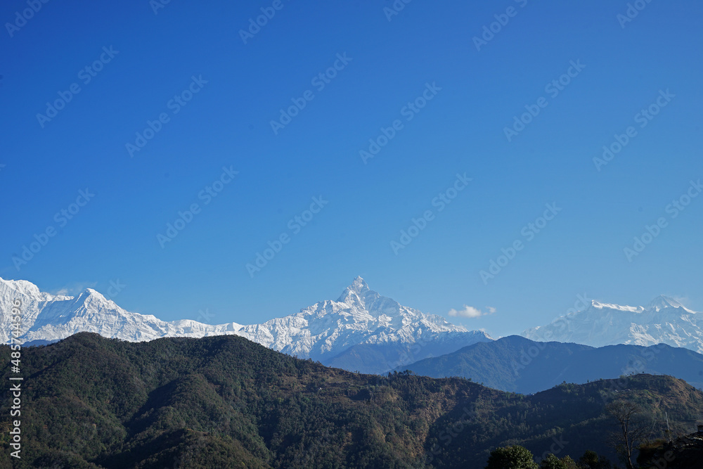 Car roof rack with natural landscape of snowcapped mountain view, Annapurna Himalayan range- Nepal