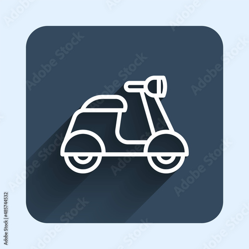 White line Scooter icon isolated with long shadow background. Blue square button. Vector