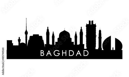 Baghdad skyline silhouette. Black Baghdad city design isolated on white background. photo