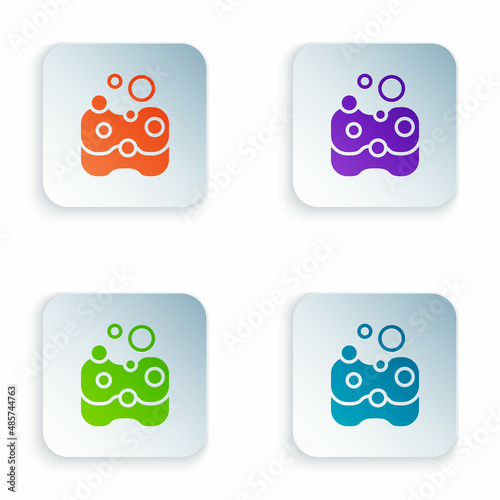 Color Sponge icon isolated on white background. Wisp of bast for washing dishes. Cleaning service concept. Set colorful icons in square buttons. Vector