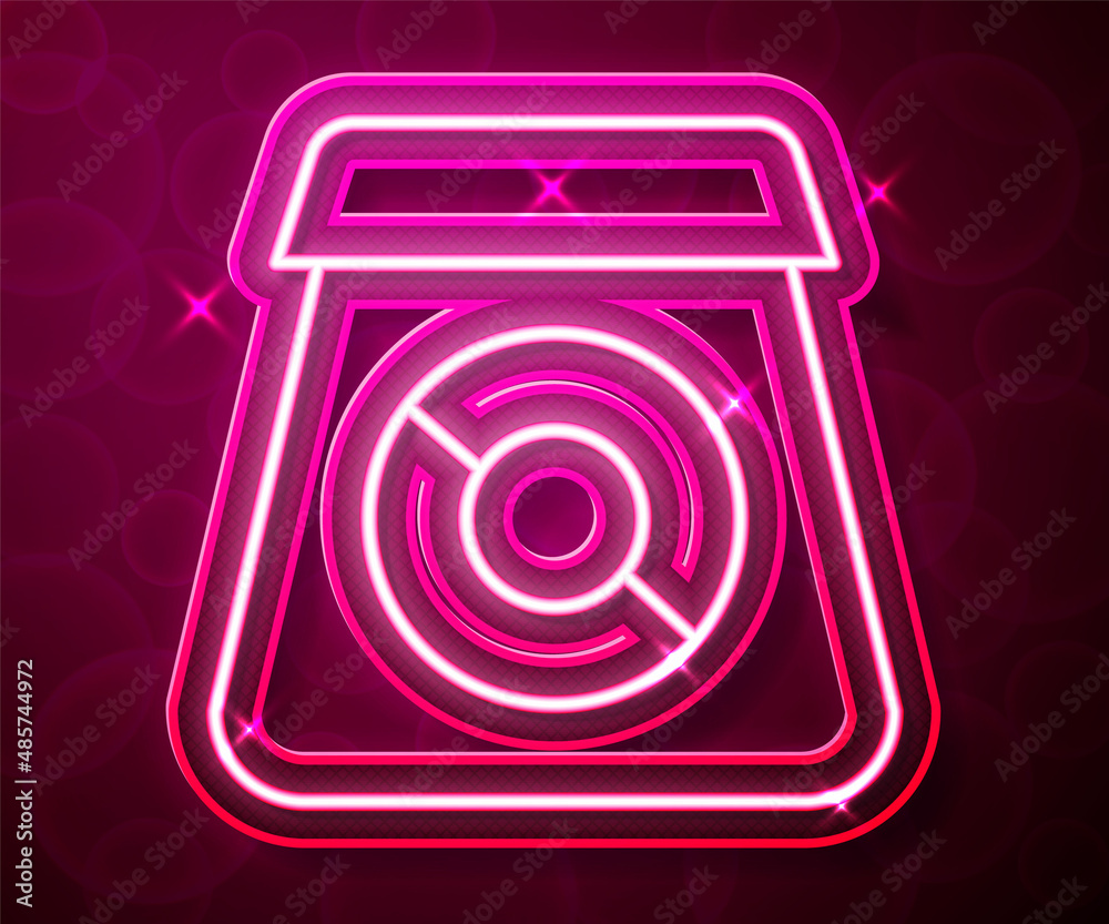 Glowing neon line Online ordering and fast food delivery icon isolated on red background. Vector Glowing neon line Online ordering and fast food delivery icon isolated on red background. Vector